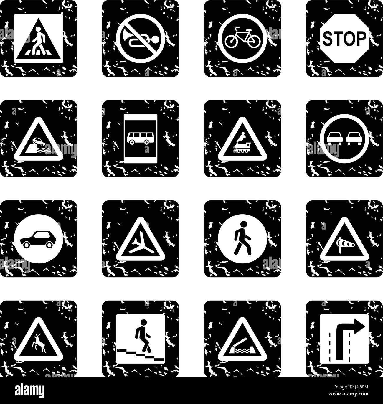 Road Sign Set set icons, grunge style Stock Vector