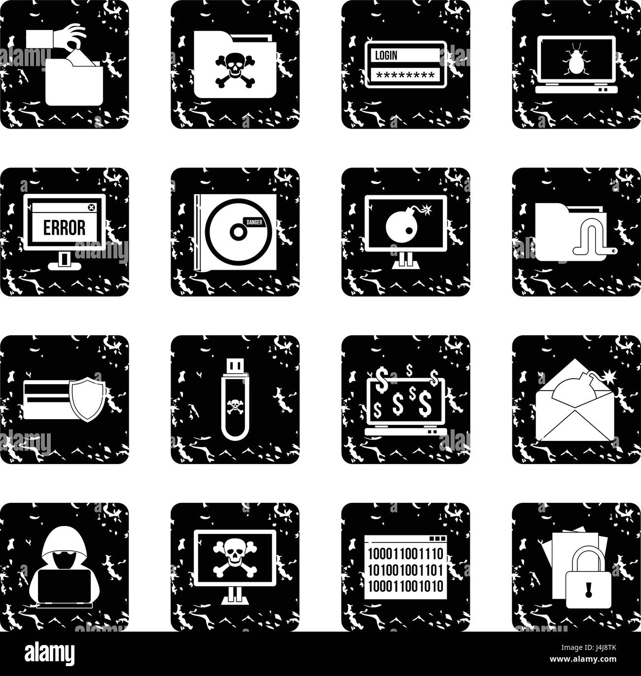 Criminal activity set icons, grunge style Stock Vector