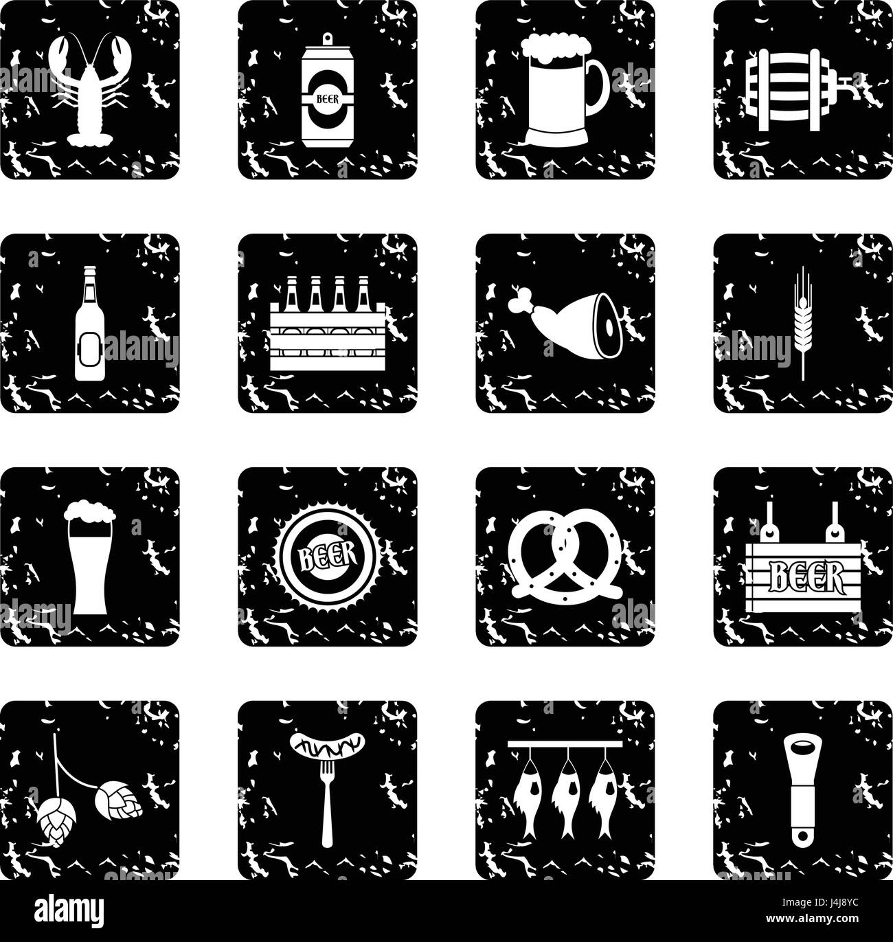 Beer set icons, grunge style Stock Vector