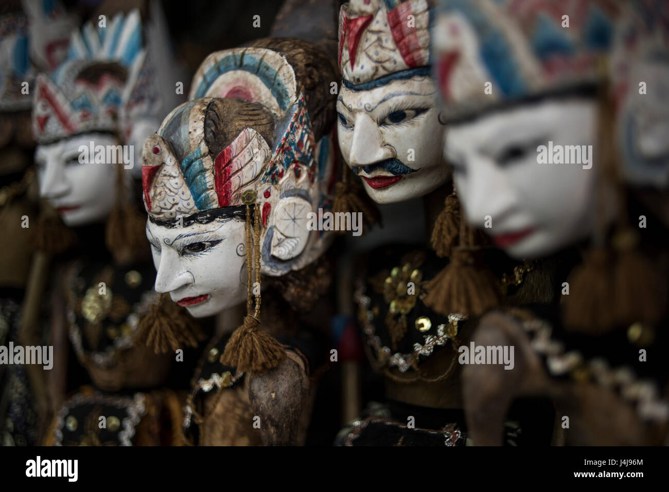 Traditional wooden puppets (wayang golek) from Java, Indonesia. Stock Photo
