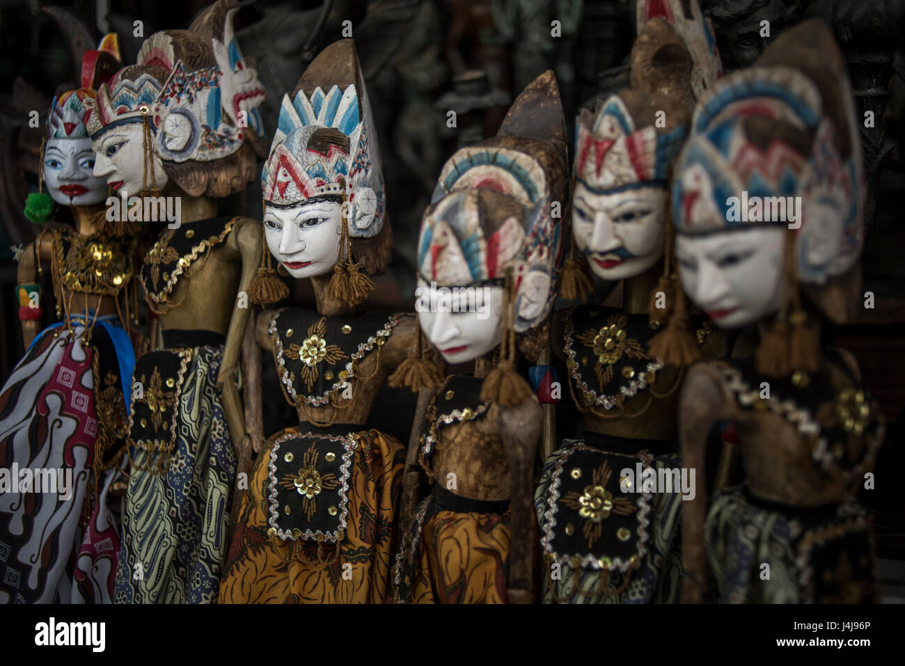 Traditional wooden puppets (wayang golek) from Java, Indonesia. Stock Photo