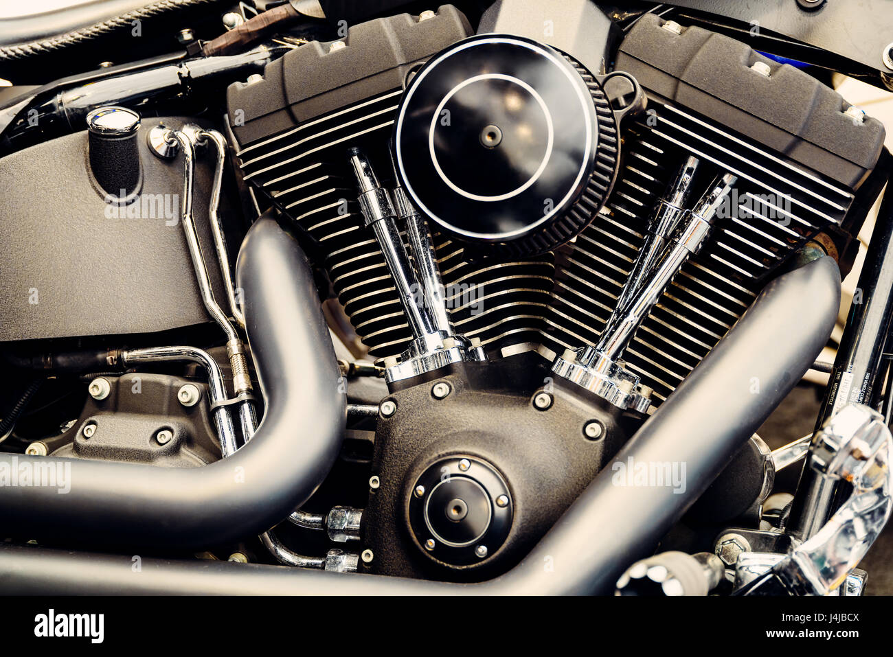 Motorcycle Chrome Engine Block Closeup Stock Photo