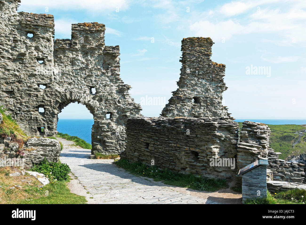 Remains of walls at Tintagel castle in Cornwall, England, Britain, UK. Stock Photo