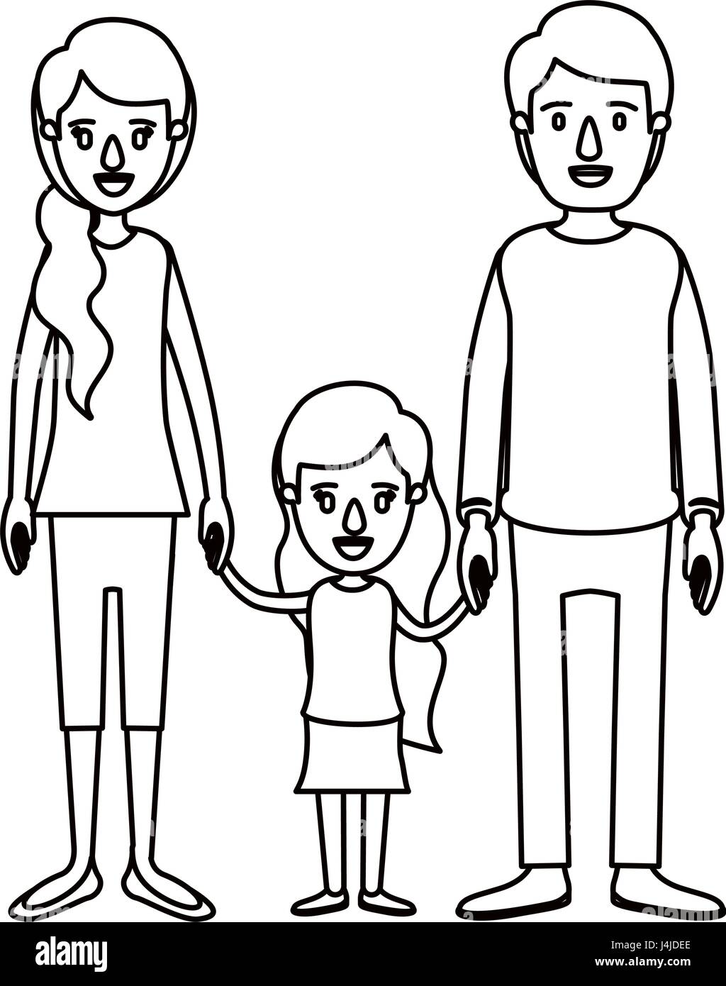 silhouette caricature family with young father and mom with side ...