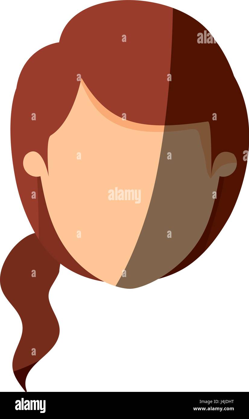 color image shading front view faceless closeup woman with redhead ponytail side hair Stock Vector