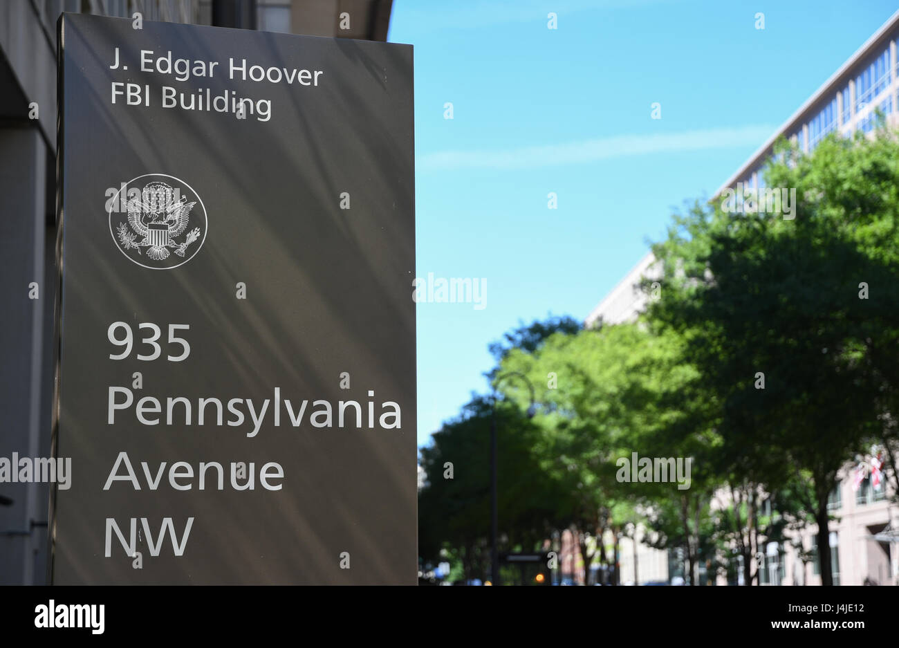Sign in front of the J. Edgar Hoover FBI building in Washington, D.C., USA Stock Photo