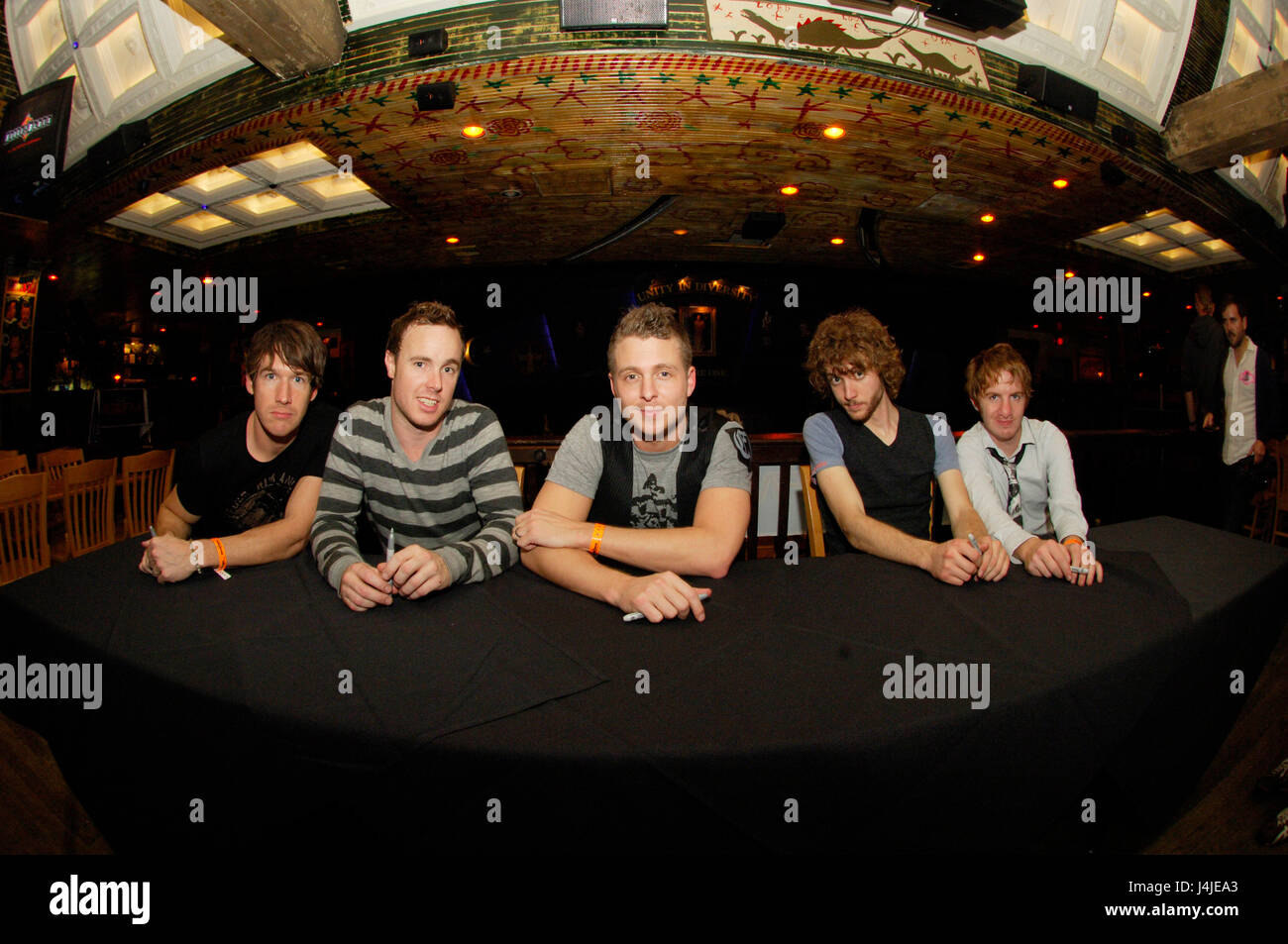 (L-R) Zach Filkins, Eddie Fisher, Ryan Tedder, Brent Kutzle, Drew Brown of OneRepublic exclusive backstage shots at the House of Blues on Sunset in West Hollywood, Ca. Stock Photo