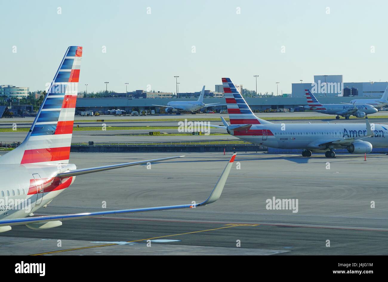 American Airlines (AA) airplanes at the Miami International Airport