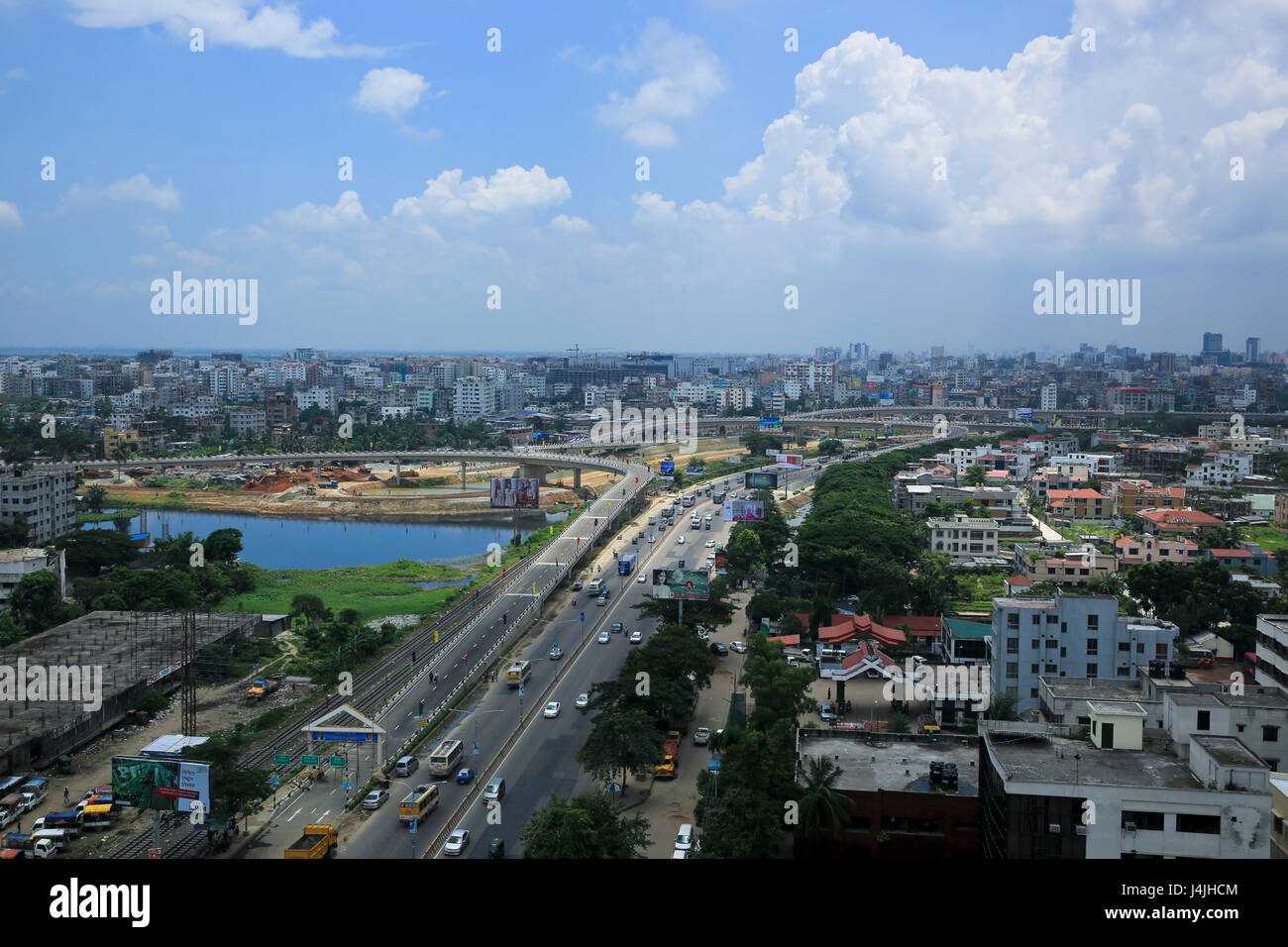 The 3.1km long, one-way Kuril flyover in the capital, inaugurated on 4th August 2013. Dhaka, Bangladesh. Stock Photo