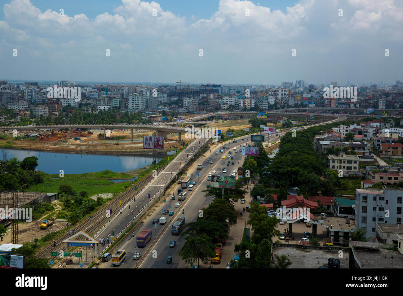 The 3.1km long, one-way Kuril flyover in the capital, inaugurated on 4th August 2013. Dhaka, Bangladesh. Stock Photo