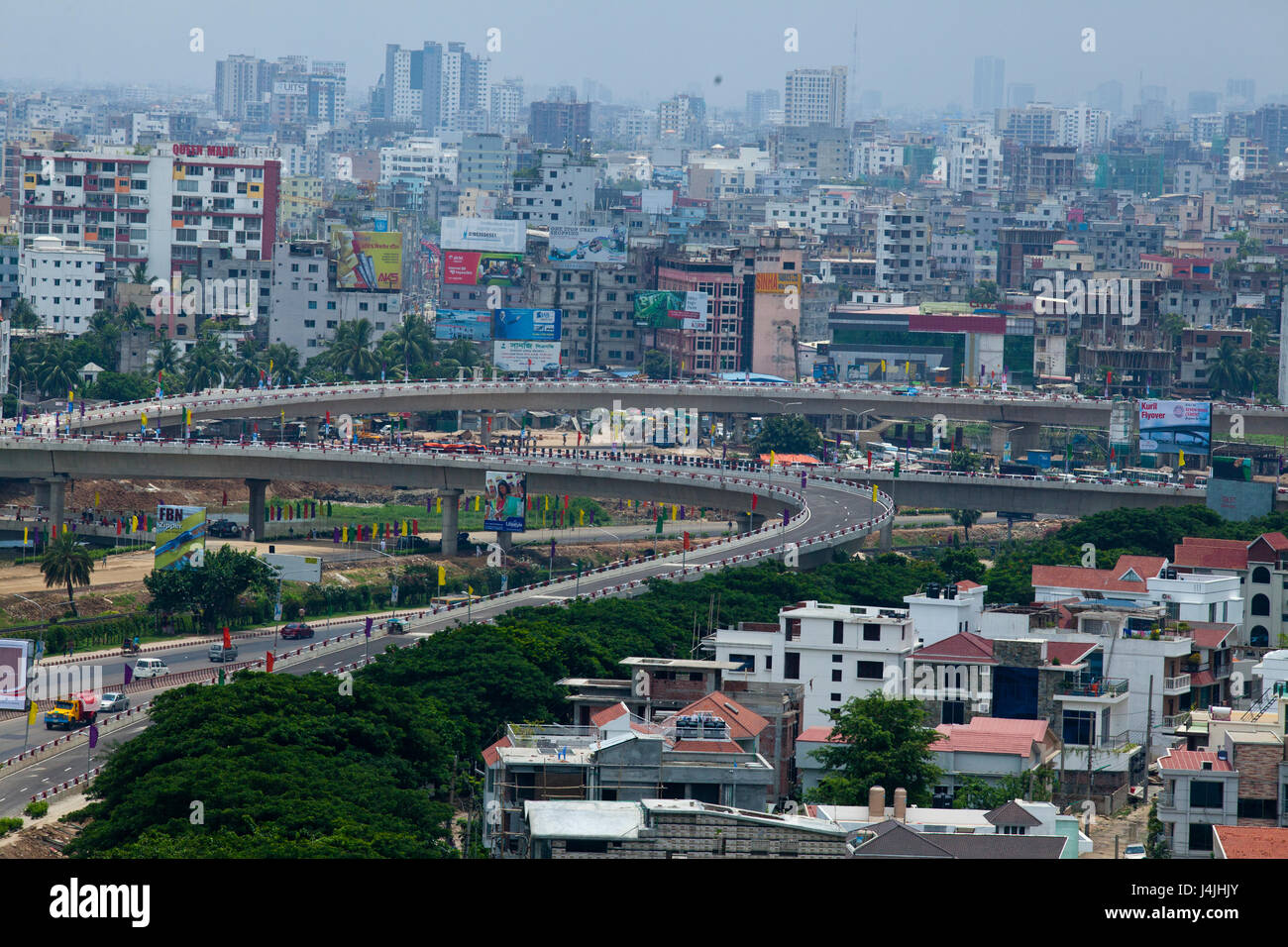The 3.1km long, one-way Kuril flyover in the capital, inaugurated on 4th August 2013. Dhaka, Bangladesh. Stock Photo