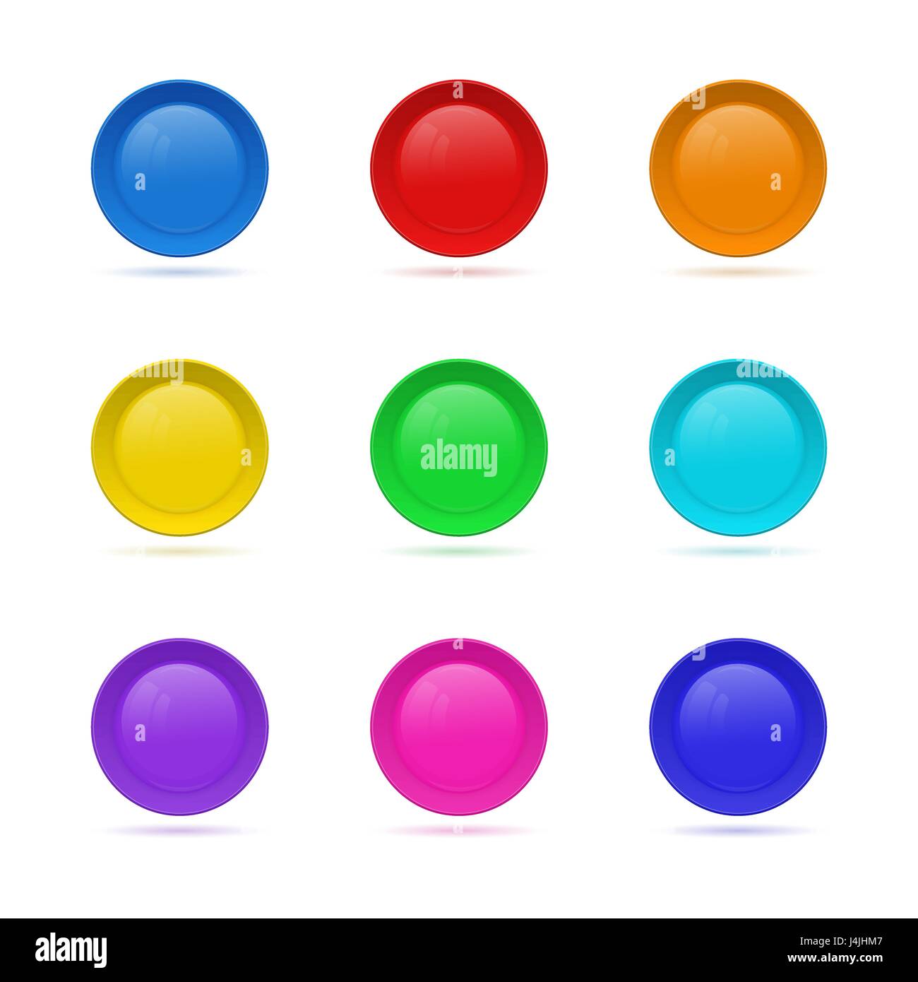 Set of Blank round button for website. 3D glass button collectio Stock Vector