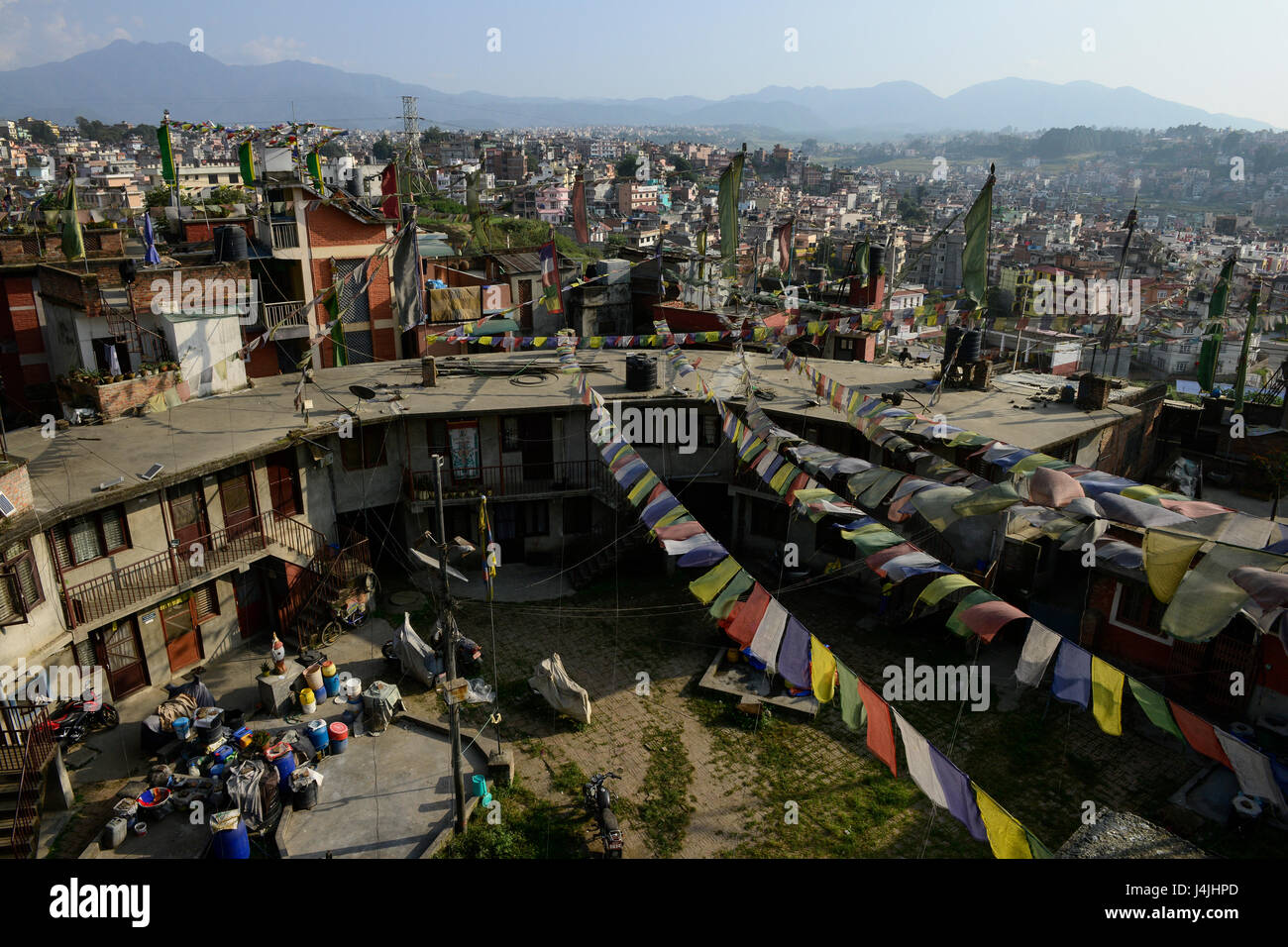 NEPAL Kathmandu, Jawalakhel tibetan refugee camp, prayer flags