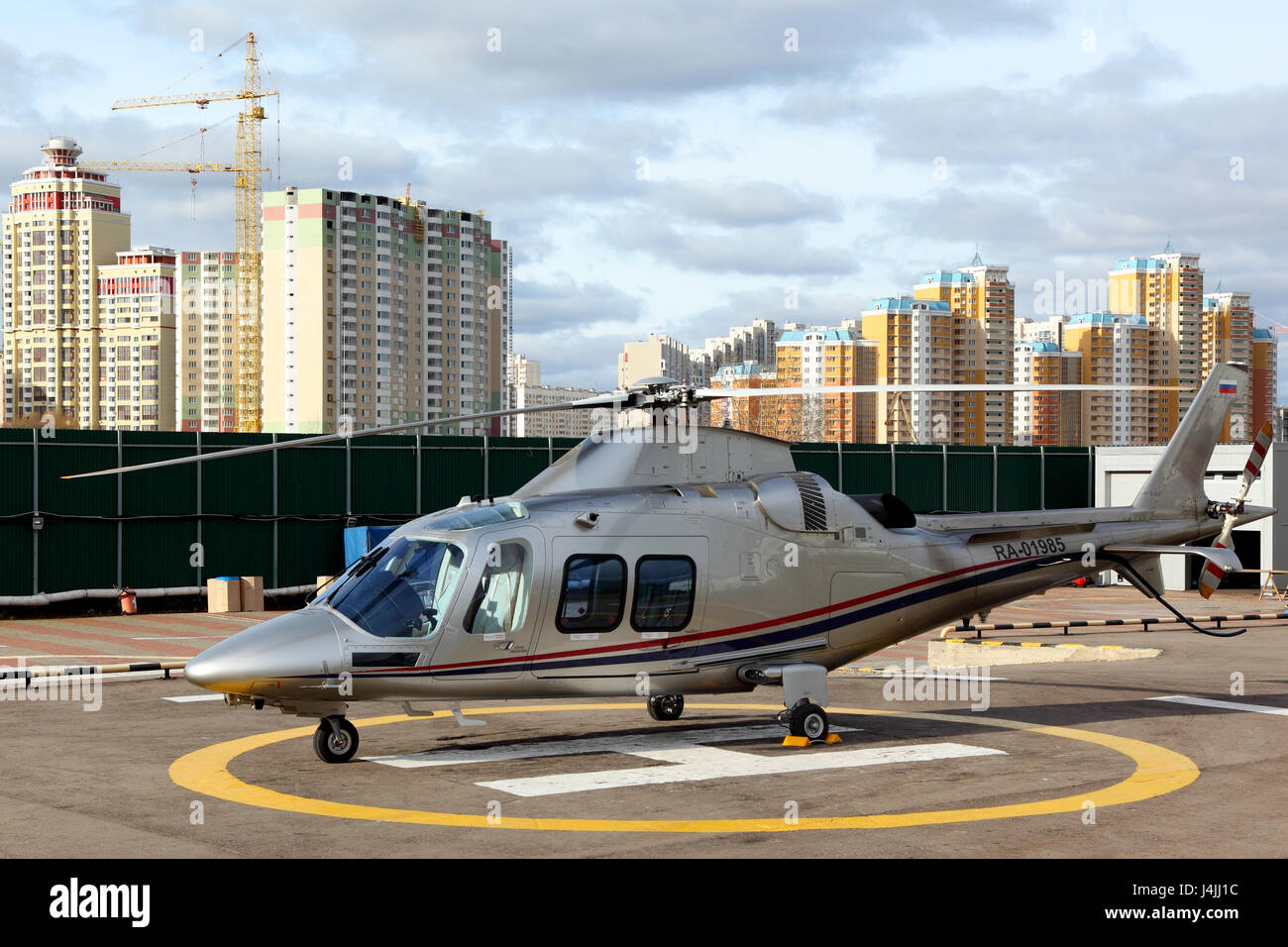 CROCUS EXPO, MOSCOW REGION, RUSSIA - OCTOBER 6, 2013: Private Agusta Westland A109 helicopter RA-01985 at Crocus airfield. Stock Photo