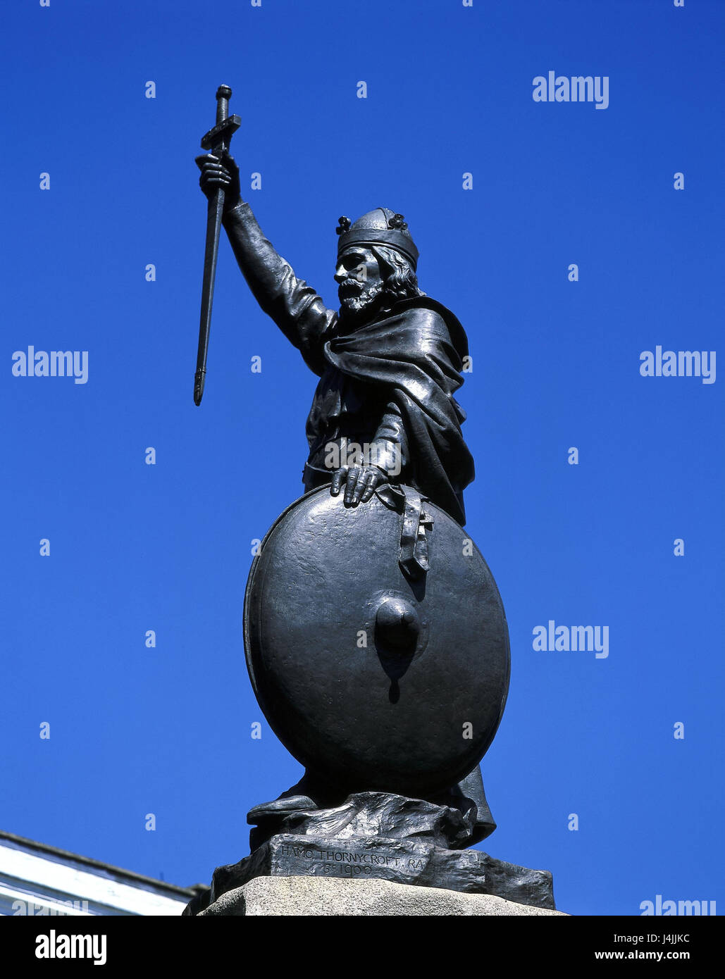 Great Britain, Hampshire, Winchester disk, statue 'Alfred of the tallness' England, bronze statue, freeze frame, king of Anglo-Saxons, culture, place of interest Stock Photo