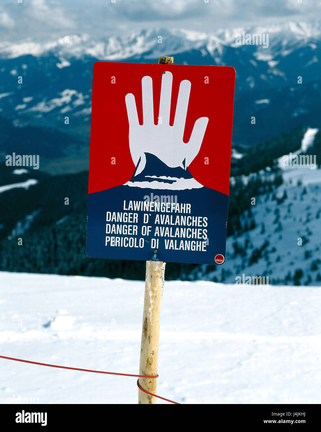 Danger sign, danger of avalanches winter, winter scenery, tip, sign, sign, mortal danger, attention, danger, no parking sign Stock Photo