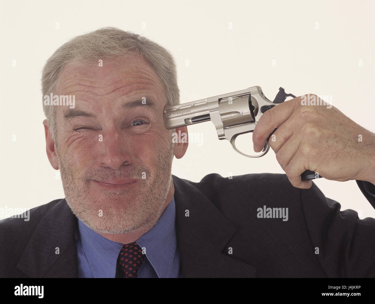 Man, revolver, hold, temple, facial play, portrait manager, businessman, suicide, desperately, helplessly, disappoints, suicide, suicide, Frei-deadly, destiny, ailment printing, hopelessness, hopelessly, depression, depressively, desperation action, bankruptcy, tuning, negatively, feeling, charge, desperation Stock Photo