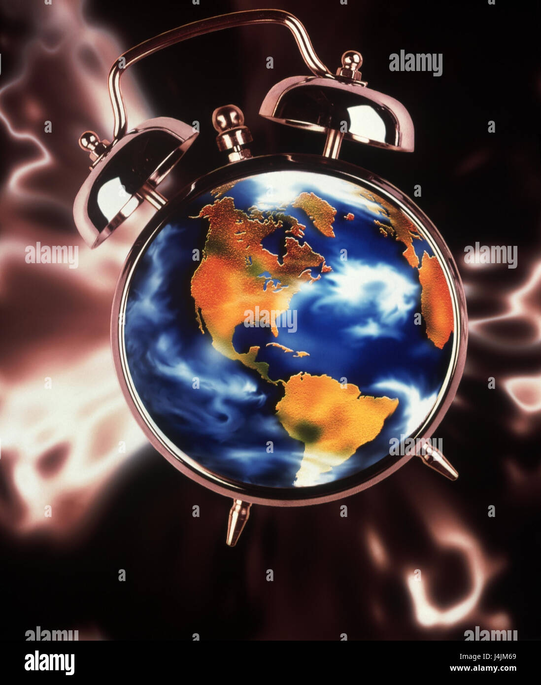 Composing, alarm clock, globe, continents weather, ground, continent, clock, time, transitoriness, future, environment protection, environmental influences, time execution Stock Photo