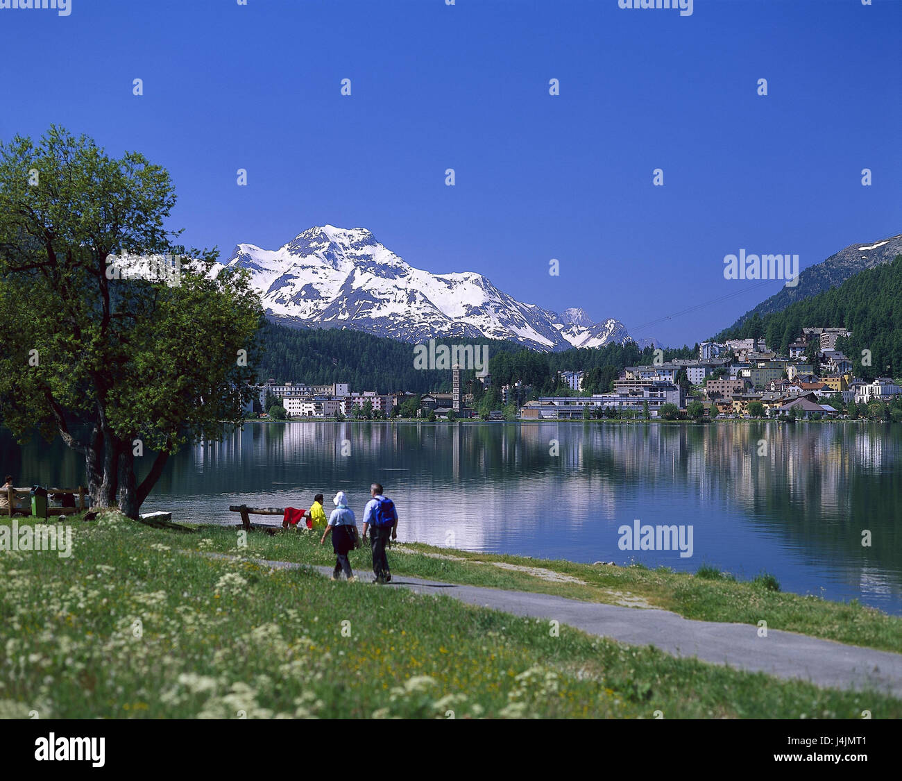 Switzerland, Graubuenden, St. Moritz, town view, Saint Moritzer lake ...