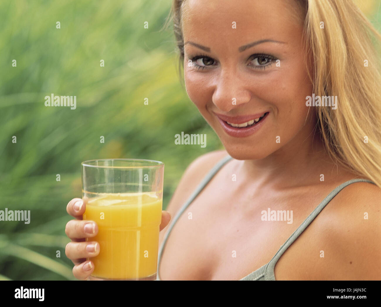 Woman, young, glass, orange juice, portrait drink, drink, juice, fruit