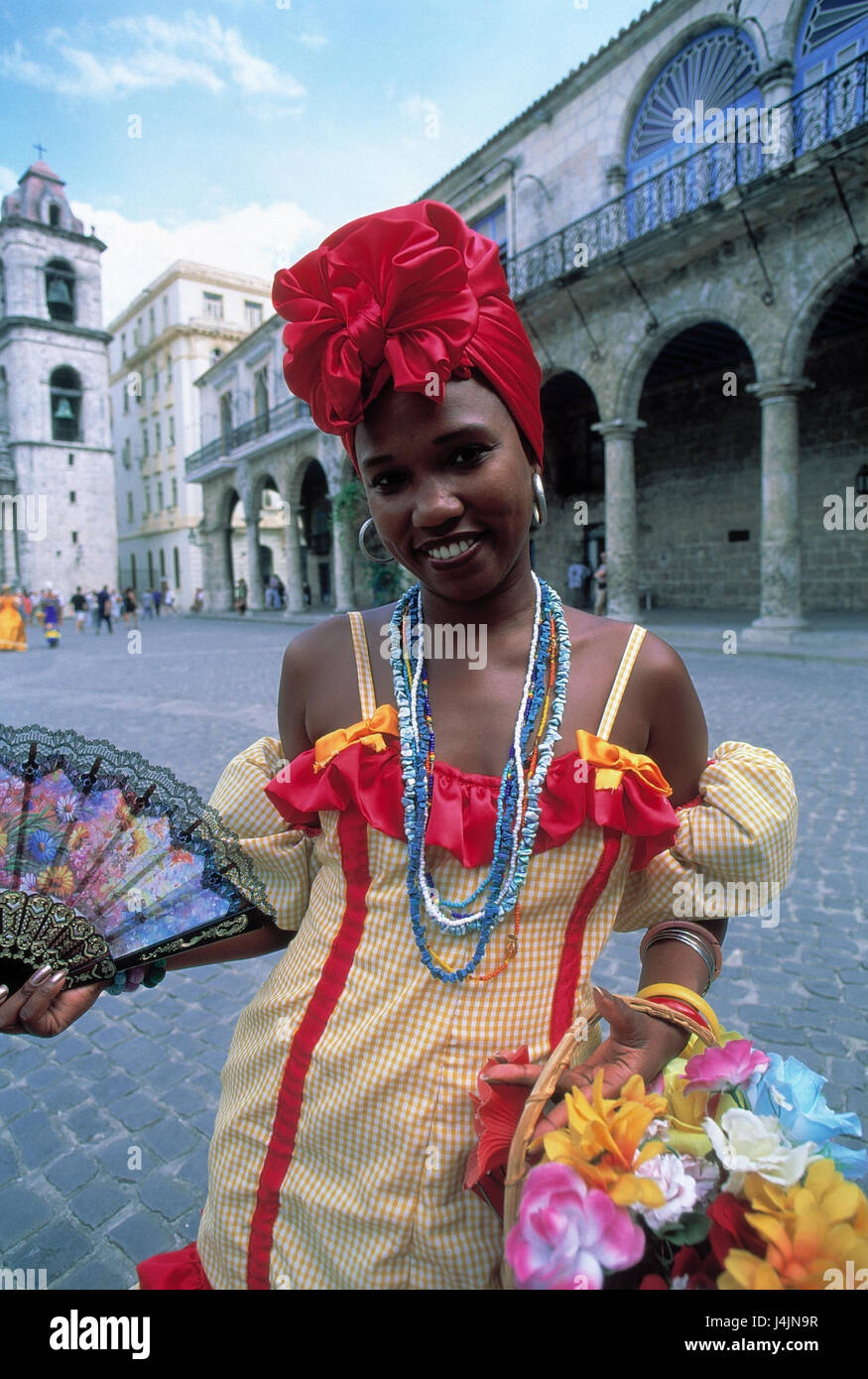 Cuba, Havana, plaza de la Catedral, woman, young, clothes, traditionally  outside, happily, young, Cuban, swarthy, non-whites, folklore, fields,  tradition, locals, folklore clothes, folklore Stock Photo - Alamy