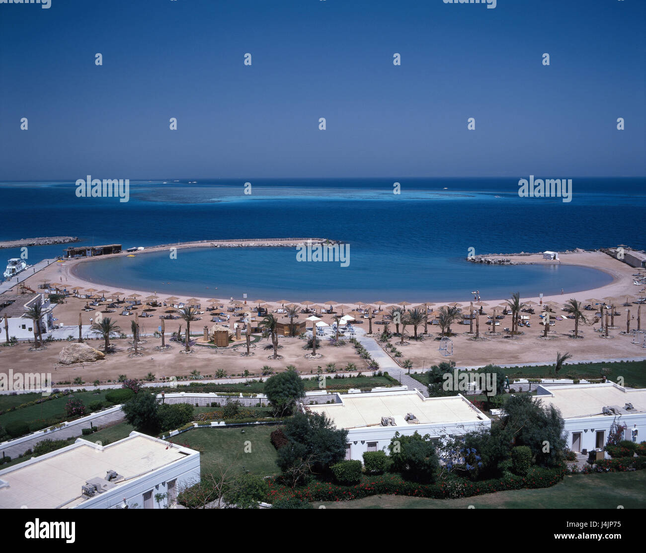 Egypt, Hurghada, the Red Sea, hotel facility, beach holiday's attachment, hotel, Hilton, hotel beach, beach, overview, overview, sea, vacation, beach holiday, tourist, tourism, palms Stock Photo