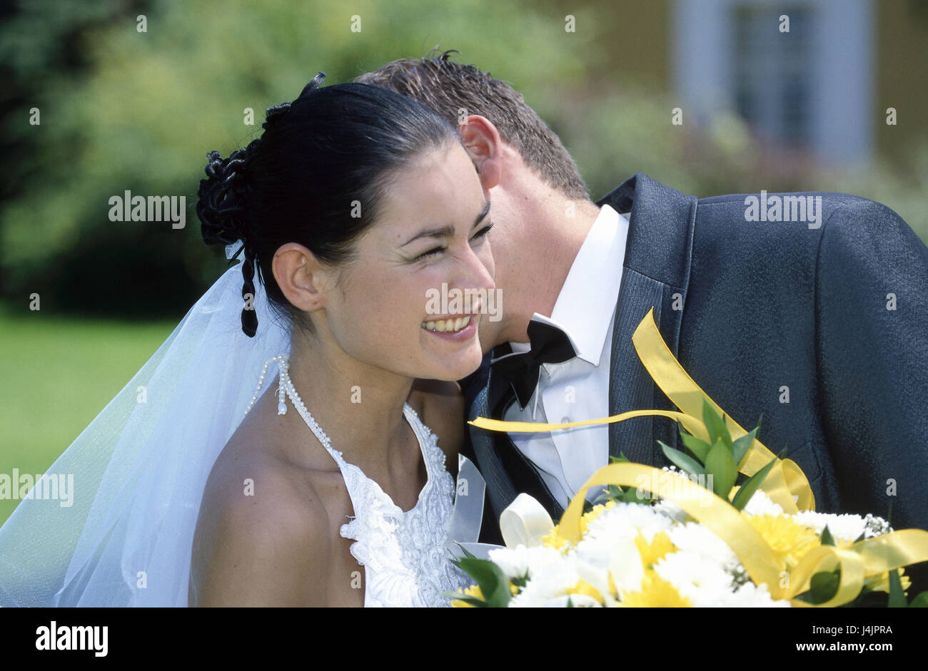 Bride And Groom Happily Tenderness Kiss Half Portrait Wedding