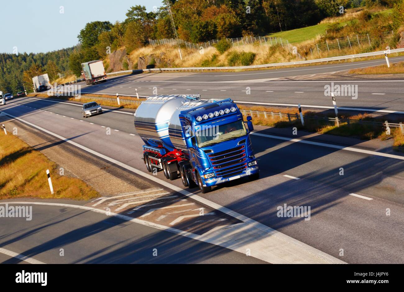 Fuel truck on highway. Stock Photo