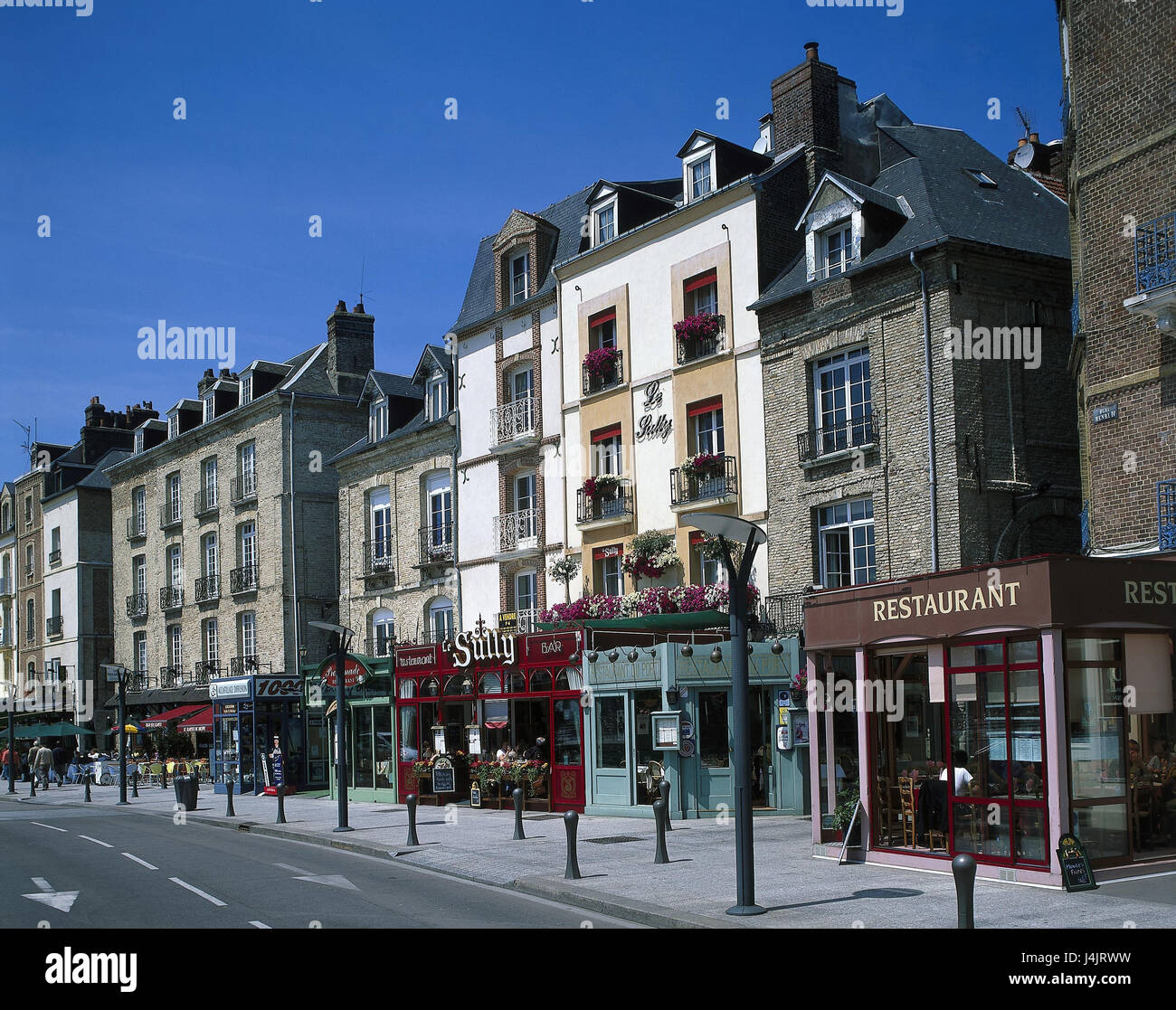 France, Normandy, his-maritime, Dieppe, town view, restaurants outside, town, seaside resort, port, harbour fourth, Atlantic coast, street cafes, street cafe, gastronomy, foreign countries, house line, house facades, facades Stock Photo