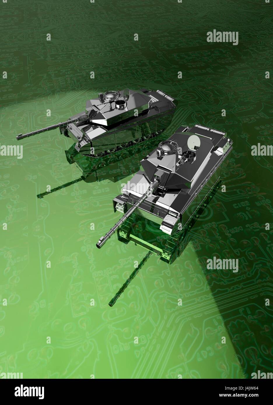 Tanks on circuit board, illustration. Stock Photo