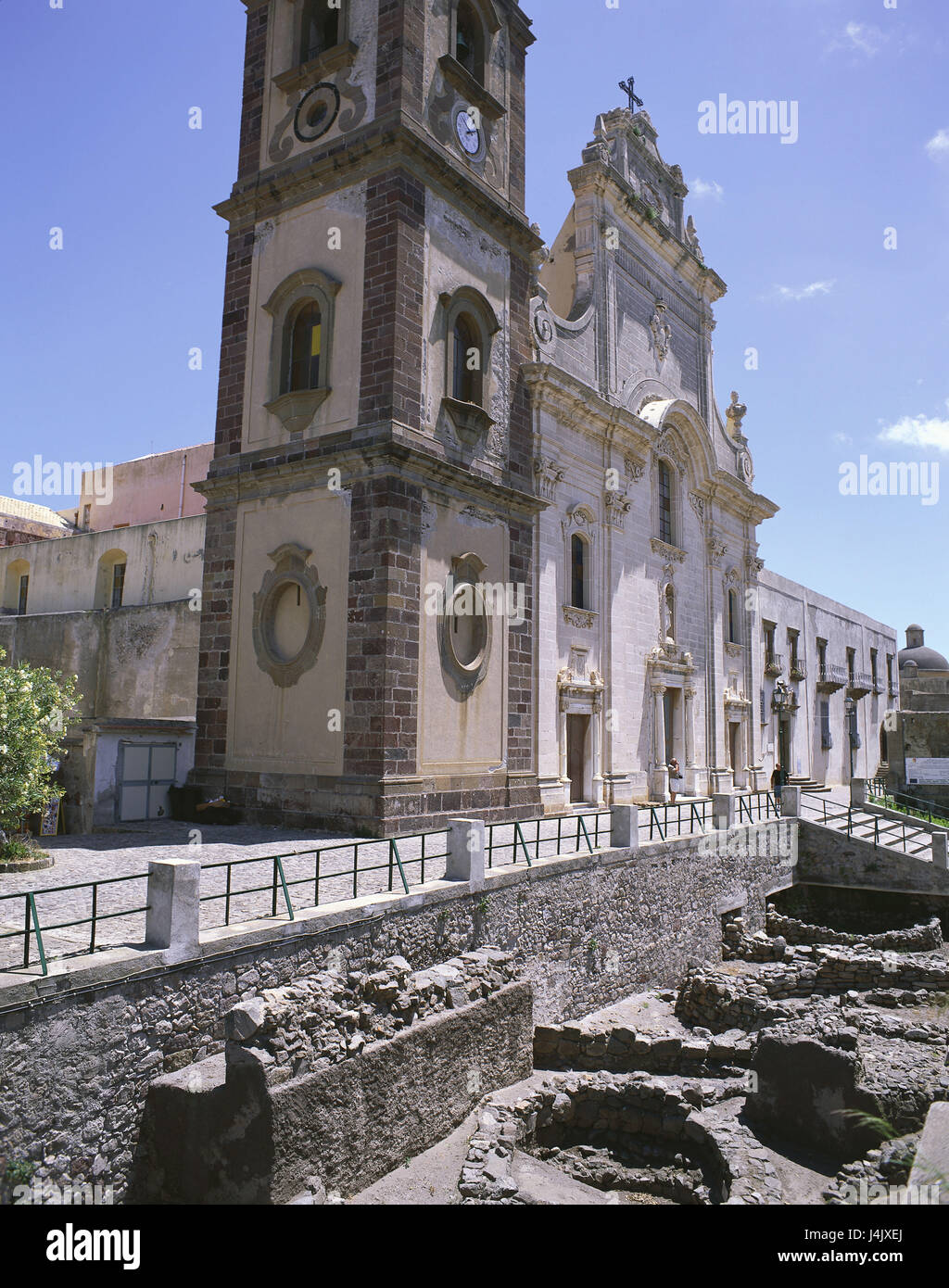 Italy, Sicily, the Lipari Islands, island Lipari, castle mountain, cathedral, excavations, detail Aeolian islands, Isole Eolie, Isole Lipari, island, parish church, building, structure, architecture, place of interest, archeology, culture Stock Photo