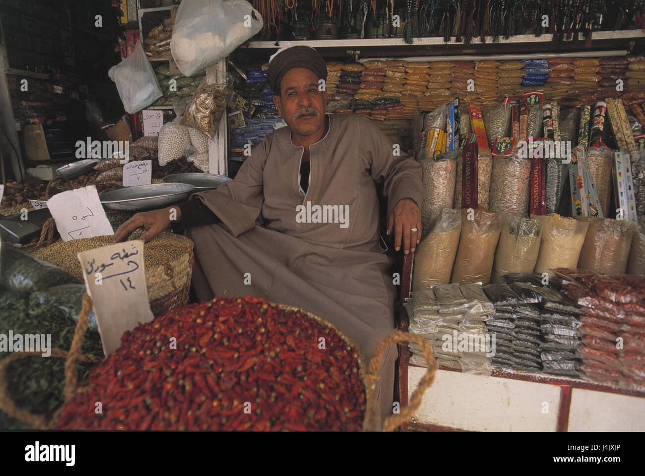 Egypt, Nubia, Aswan, Souk, spice state, seller no model release outside, Africa, East, Aswan, town, market, weekly market, sales, sell, economy, food, spices, Egyptians, variety Stock Photo