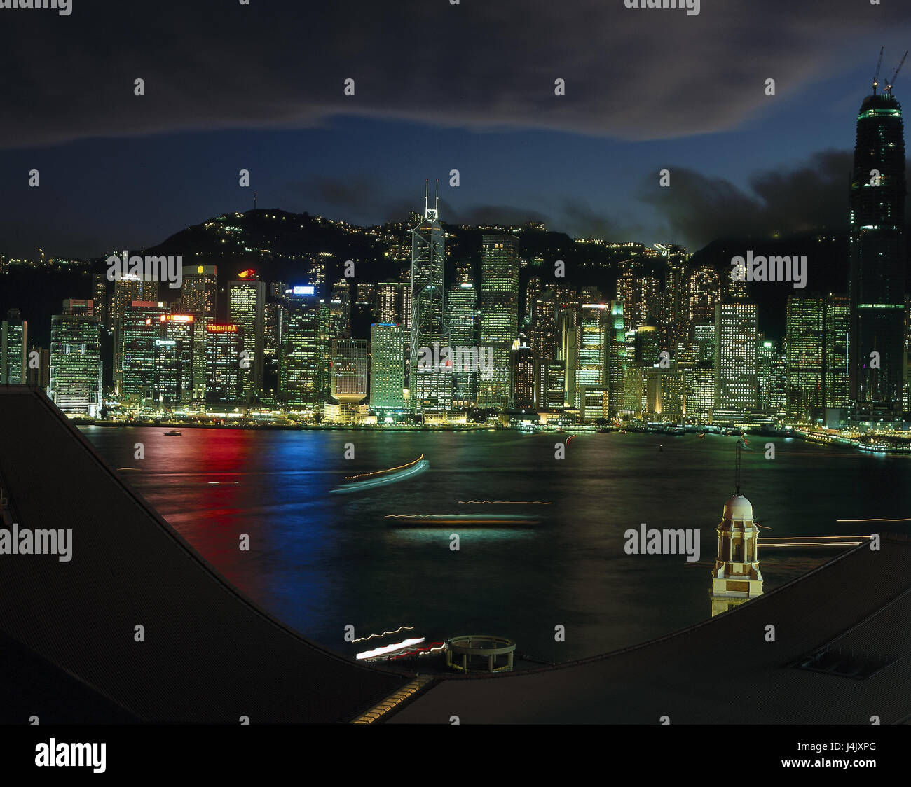 China, Hong Kong city, town view, night Asia, Hong Kong, Xianggang, Hsiangkang, town, city, metropolis, view, houses, high rises, buildings, harbour, illuminateds, lighting Stock Photo
