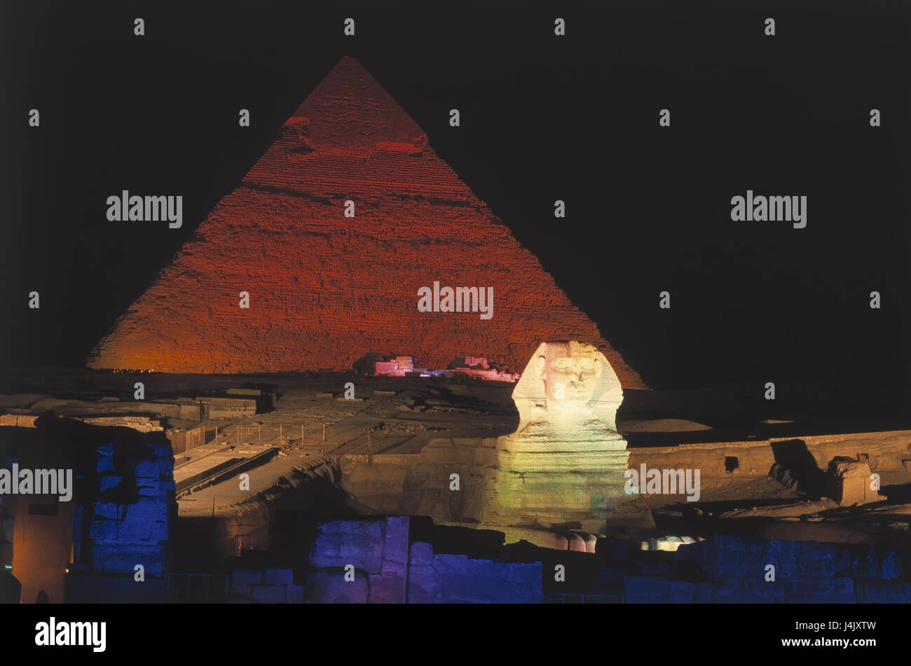 Egypt, Gizeh, pyramids, sphinx, illuminateds, night outside, Africa ...
