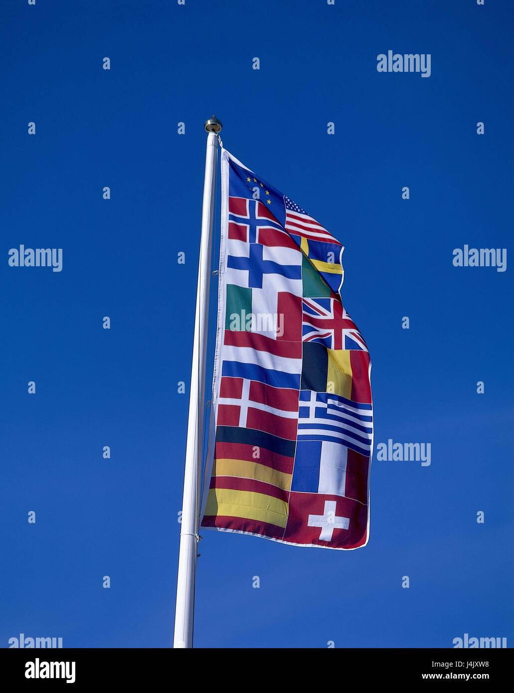Flag, print, flags, internationally outside, flagpole, mast, masts, flags, flag, Europe, America, Internationally Stock Photo