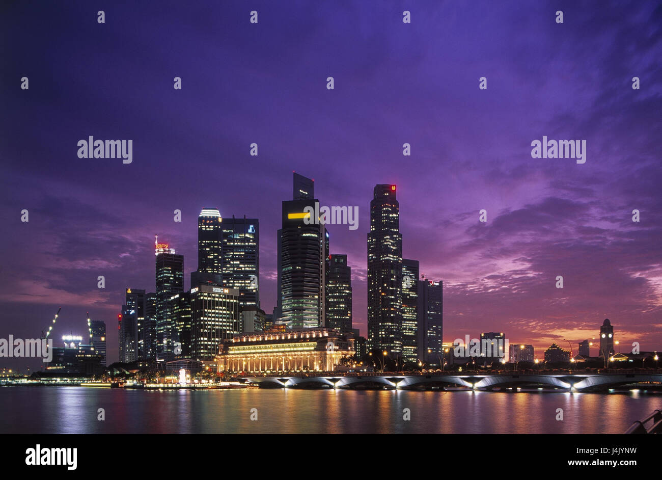 Singapore, Singapore town, skyline, evening mood South-East Asia, Republic of Singapore, city state, town view, city, high rises, skyscrapers, view, evening, afterglow Stock Photo