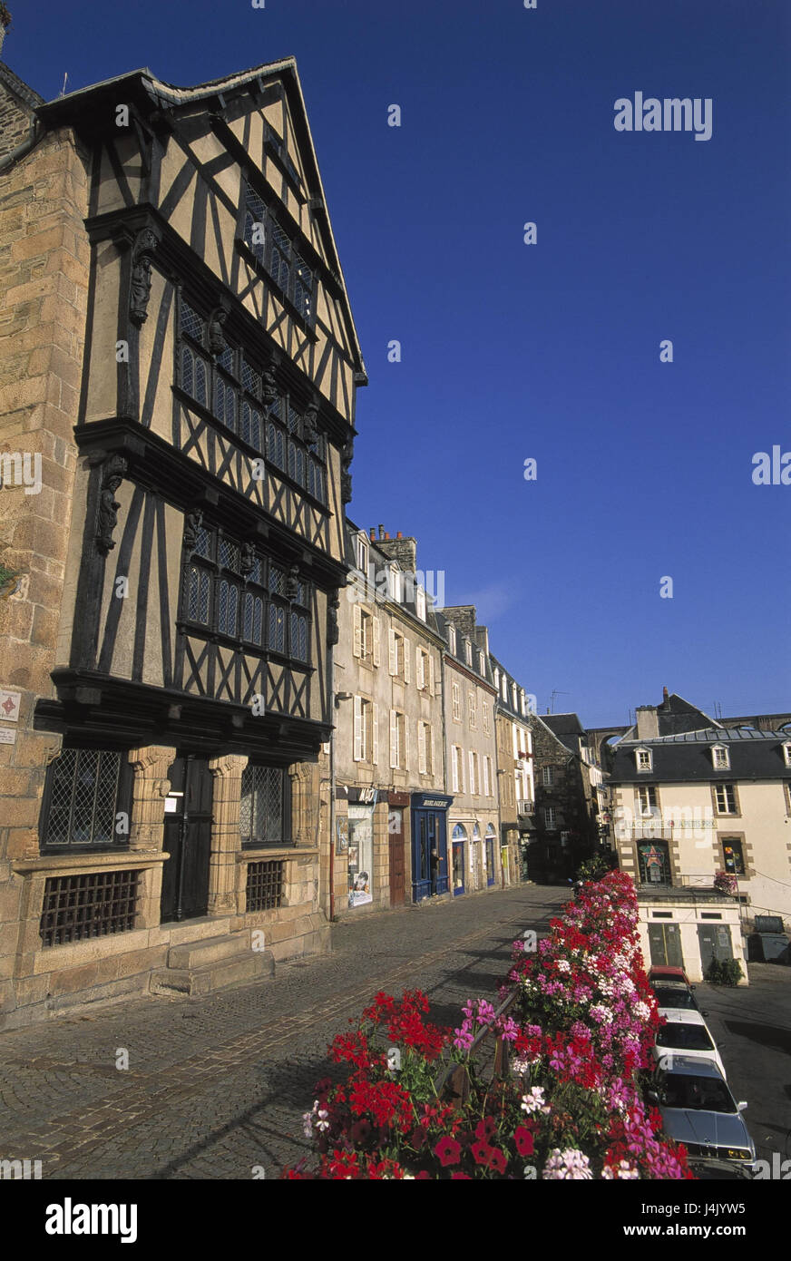 France, Brittany, Morlaix, Place Allende, Maison de la pure Anne, 16 cent., detail Europe, department Finistere, houses, residential houses, Rue you the Mur 33, house of the duchess Anne, architectural style, architecture, lantern house, culture, place of interest, outside Stock Photo