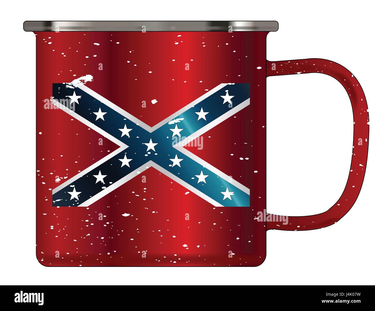 A typical red coloured tin cup with white mottle FX over a white