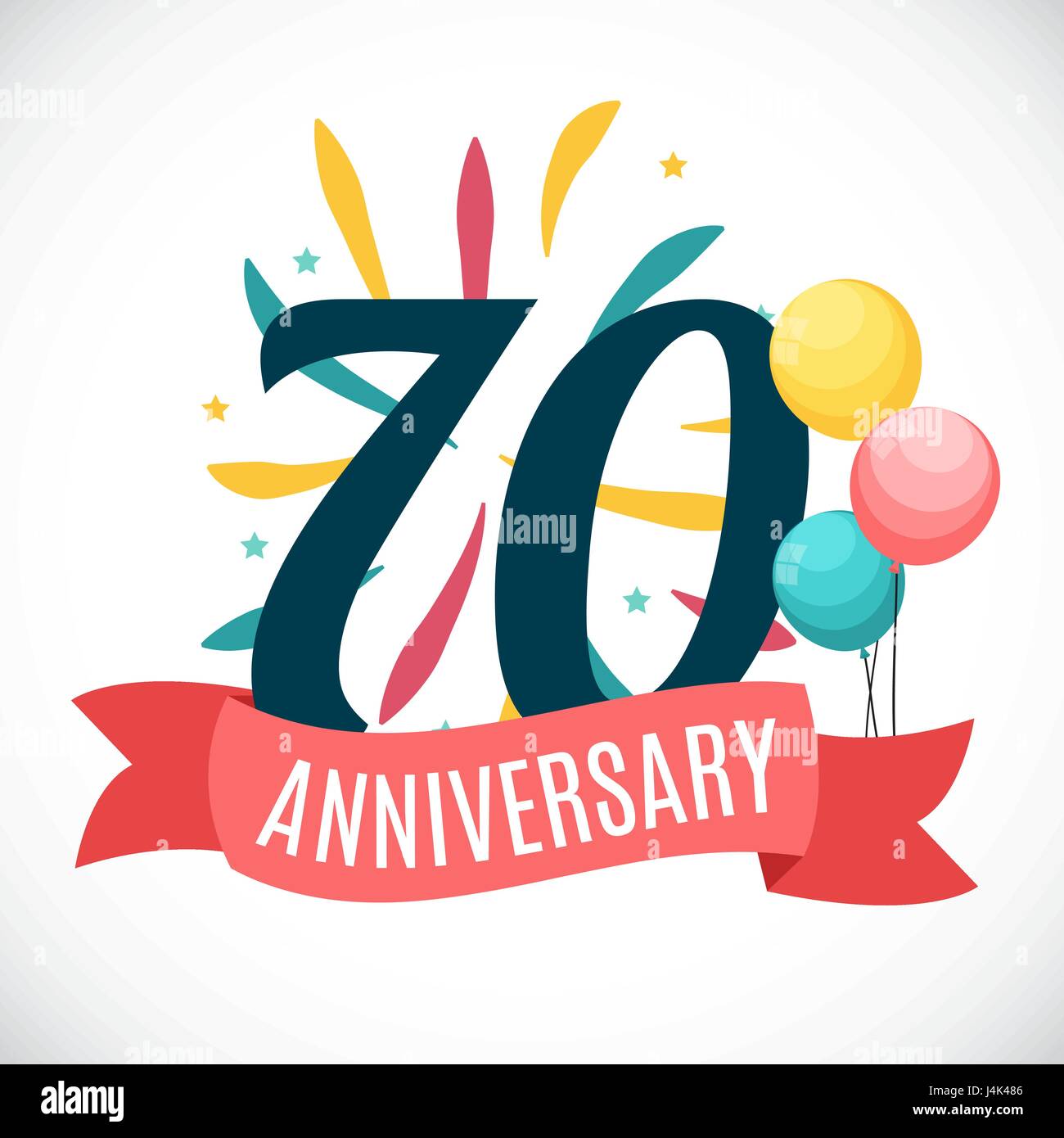 Anniversary 70 Years Template with Ribbon Vector Illustration Stock Vector