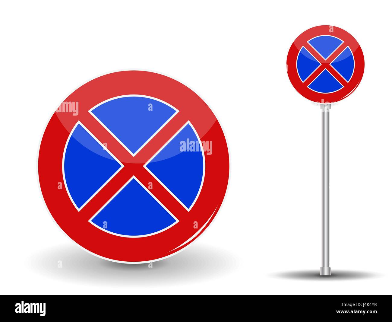 Prohibiting parking. Red and Blue Road Sign. Vector Illustration Stock Vector