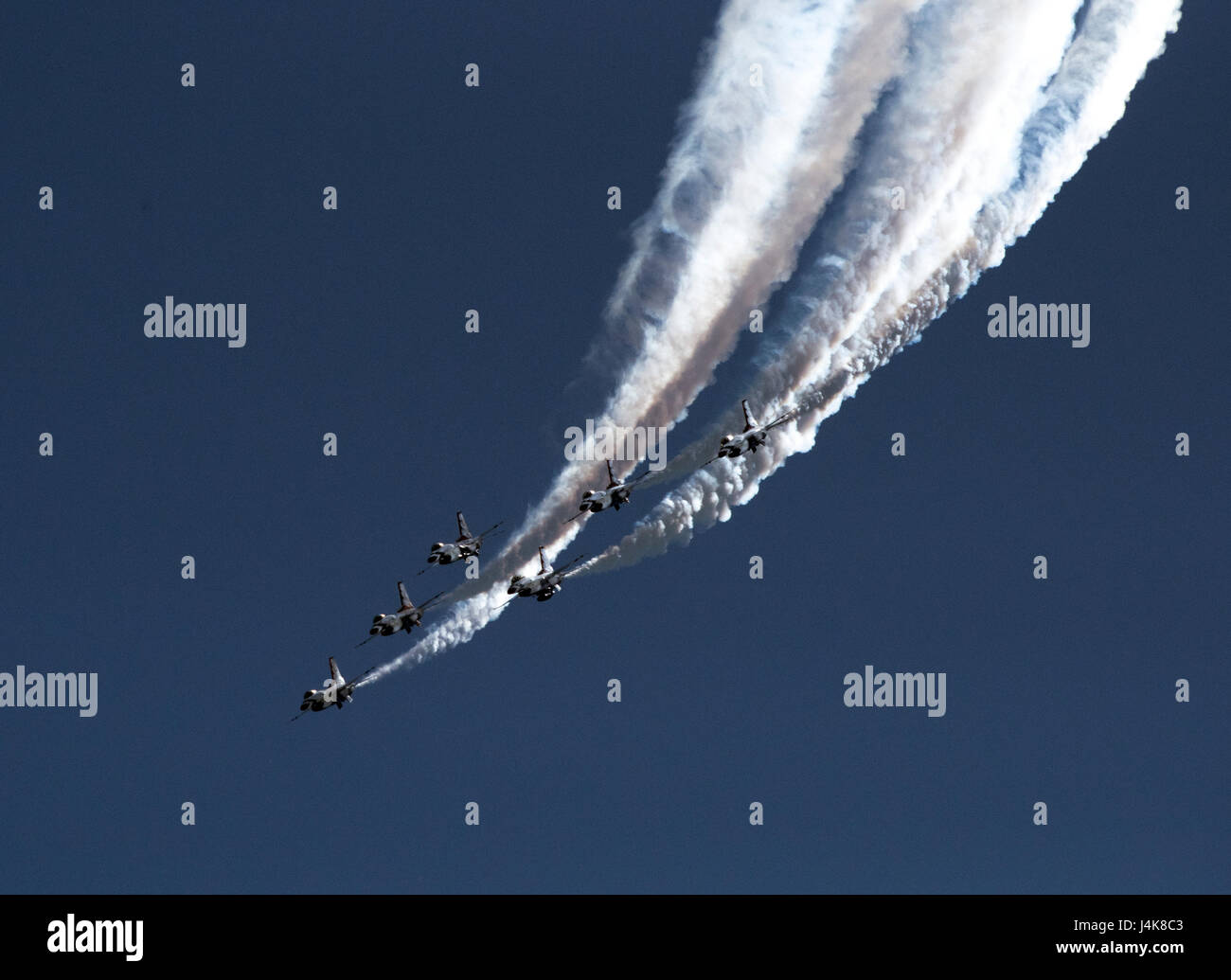 The two-day Wings over Solano Air Show at Travis Air Force Base,  California, featured U.S. Air Force Thunderbirds aerial demonstrations,  U.S. Army Golden Knights parachute team performances, flyovers, and static  displays for