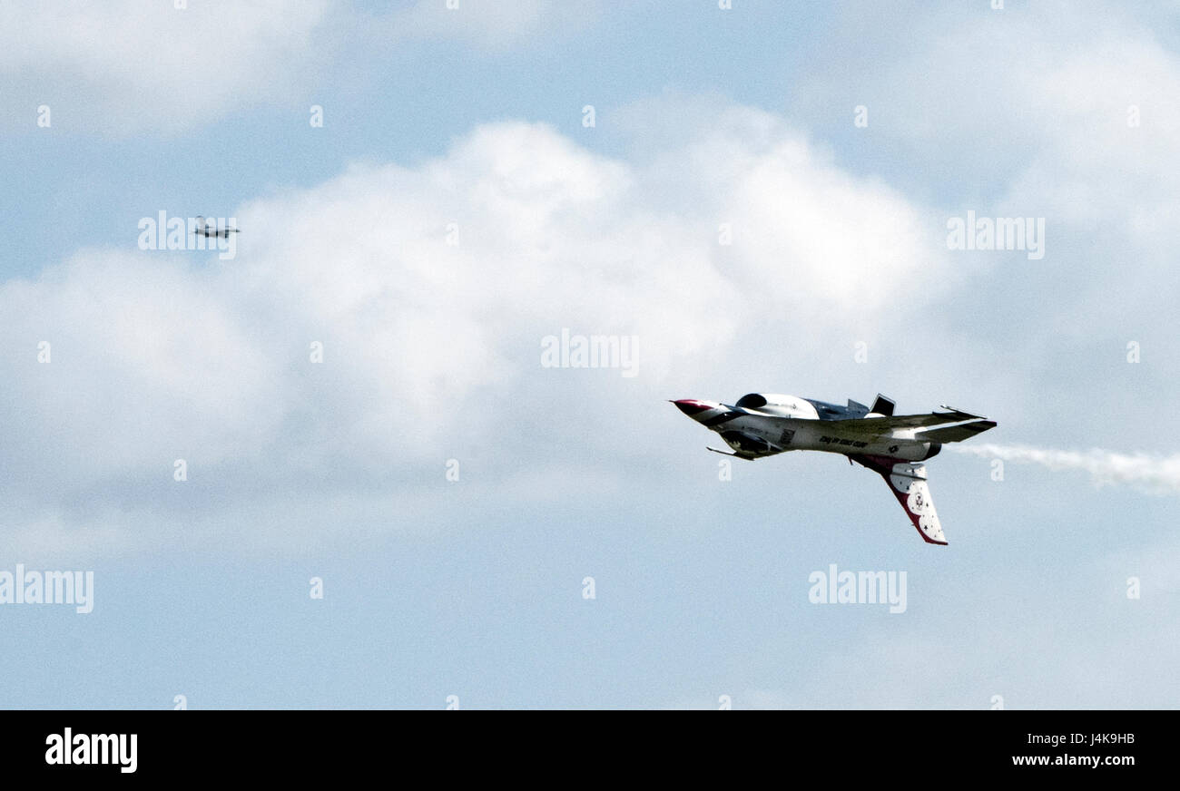 The Wings Over Solano Air Show at Travis AFB, California, features aerial  performances by the U.S. Air Force Thunderbirds, U.S. Army Golden Knights  parachute team, flyovers, and static displays Stock Photo -