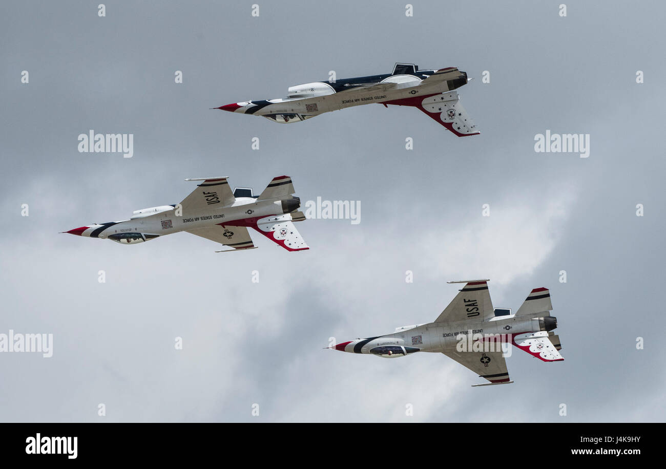 The Wings over Solano Air Show at Travis Air Force Base, California,  featured U.S. Air Force Thunderbirds aerial demonstration team, U.S. Army  Golden Knights parachute team, flyovers, and static displays highlighting  military