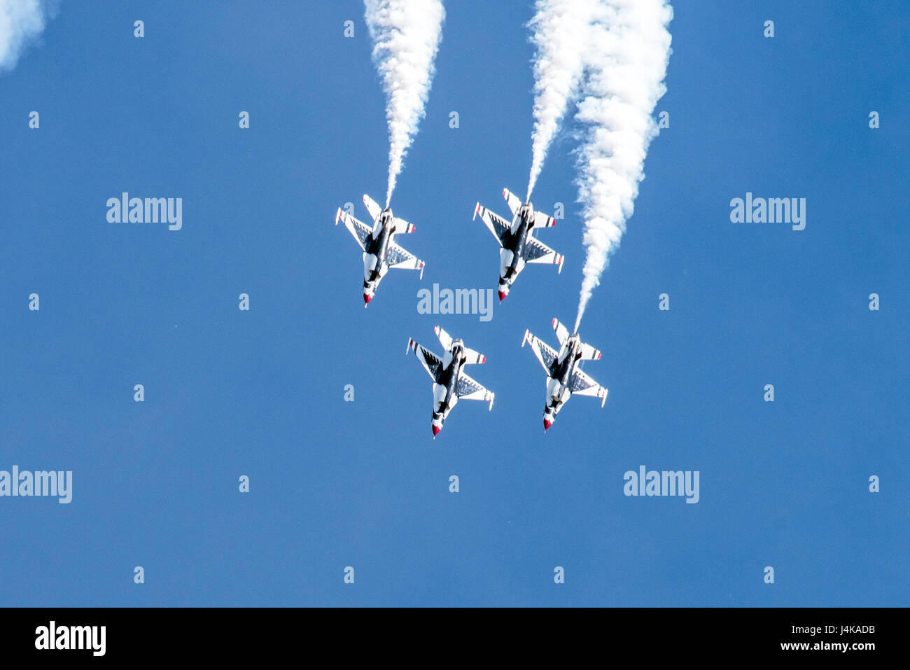 The Wings Over Solano Air Show at Travis Air Force Base, California,  featured performances by the USAF Thunderbirds, Army Golden Knights  parachute team, aerial flyovers, and static aircraft displays Stock Photo -