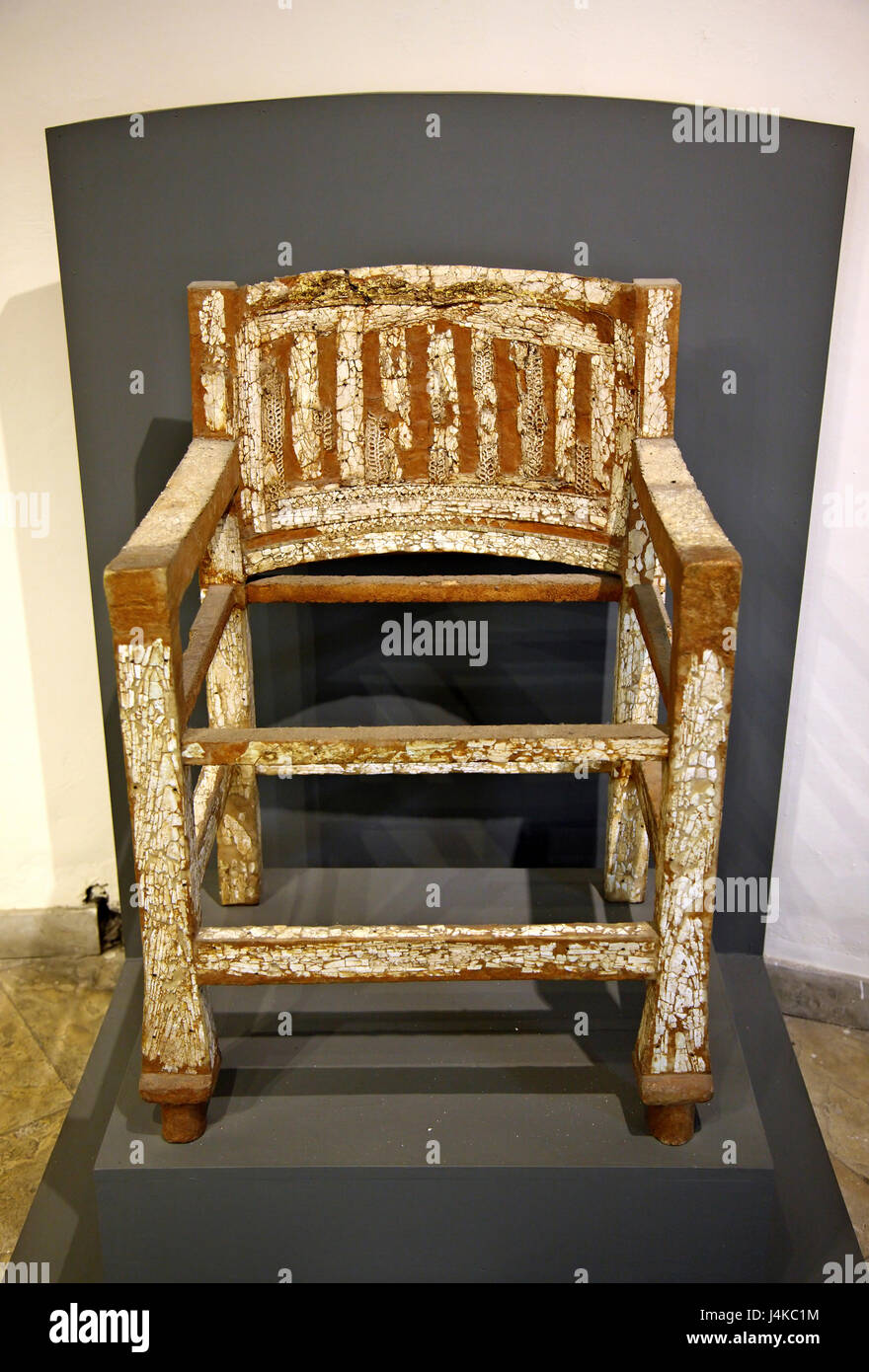 Throne (8th century B.C) made of wood covered with ivory plaques in the Cyprus (archaeological) Museum, Nicosia, Lefkosia. Stock Photo
