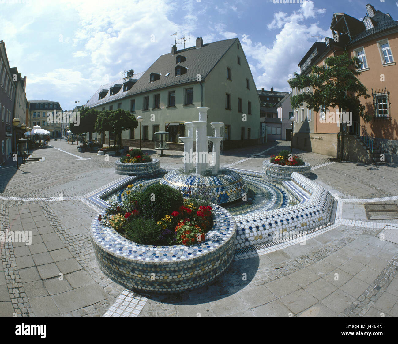 Germany, Fichtelgebirge, Same, Matin Luther square, porcelain well Europe, Bavaria, 6 office country, Upper Franconia, nature reserve, town, square, well, play of water, porcelain, building, houses, residential houses Stock Photo