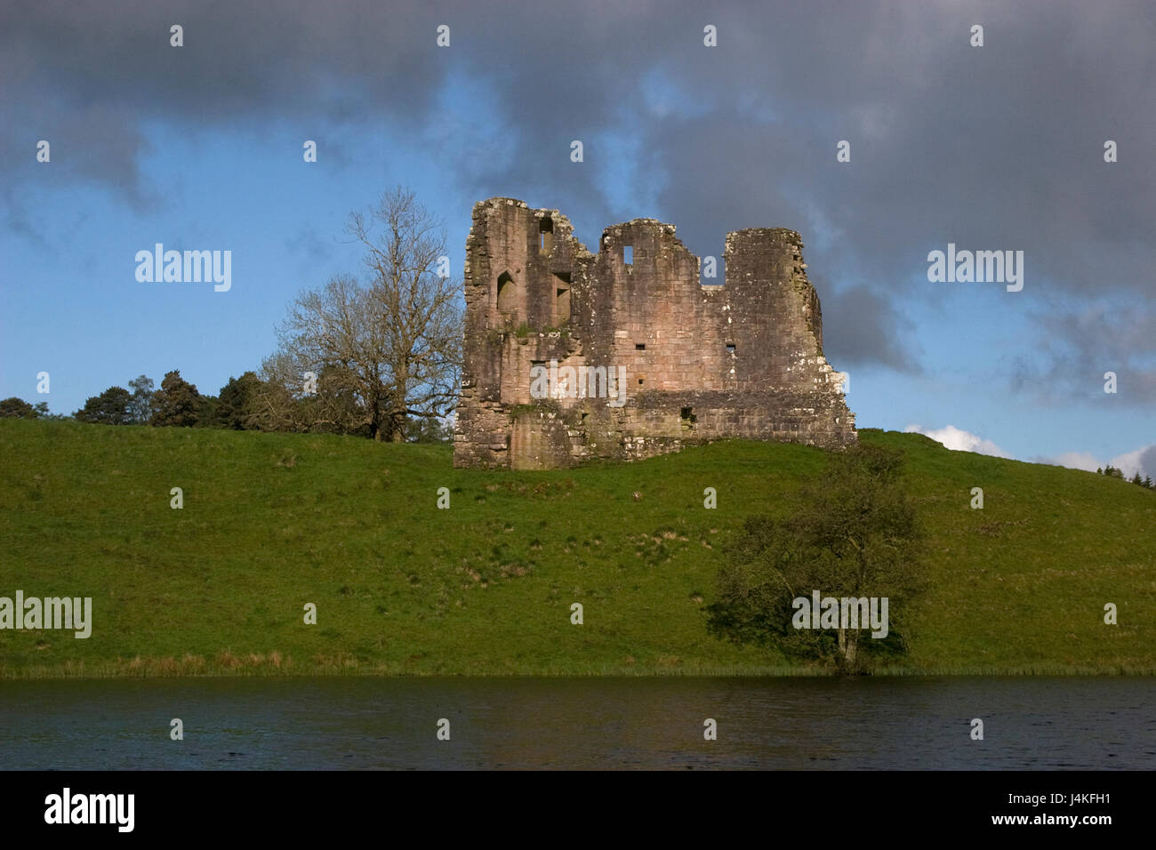 Morton Castle ruin, dawn, Dumfries & Galloway, Scotland Stock Photo