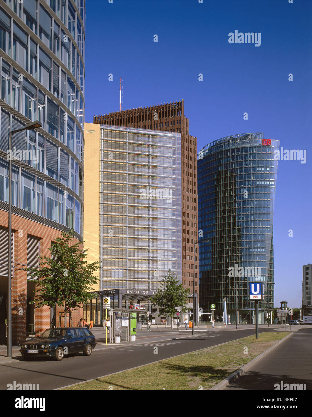 Germany, Berlin, Potsdam square, office building, Kollhoff tower, German Railways Tower, underground stop Europe, town, city, capital, part of town, architect from the left: Renzo Piano, Hans Kollhoff, Helmut Jahn, office building, high rises, architecture, building Stock Photo