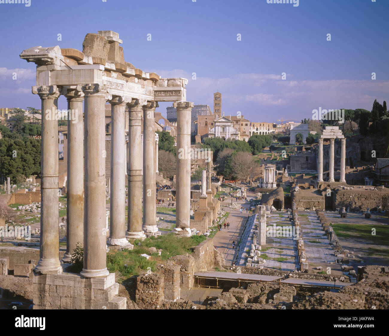 Italy, Rome, forum Romanum, Saturn temple, Basilica Julia Ausgrabung, excavations, structure, structures, architecture, ruin, ruins, culture, antique, historically, story, dish, stock exchange, temple, 1. Cent. B.C. Stock Photo