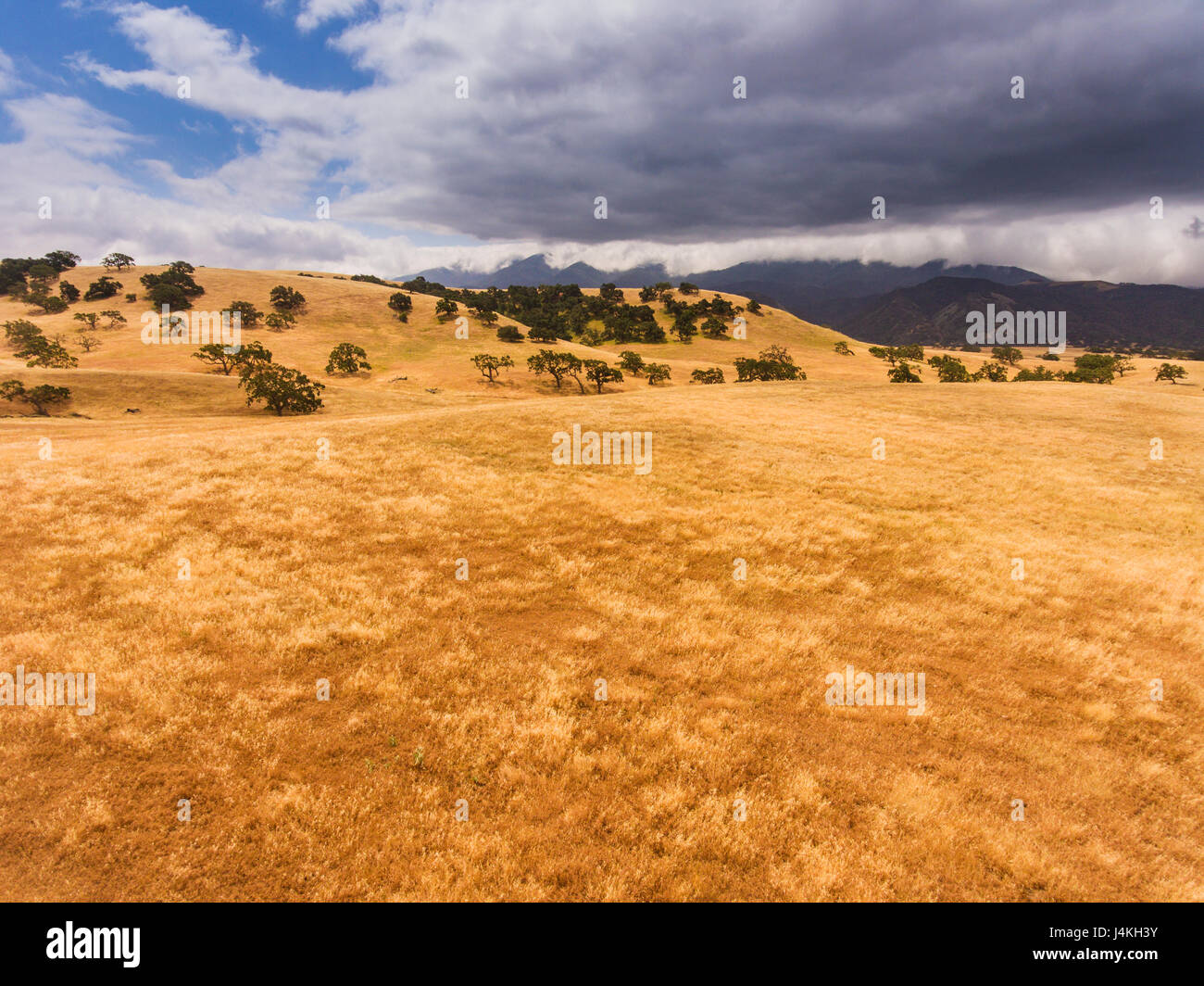 Rolling hills with grass and mountains hi-res stock photography and